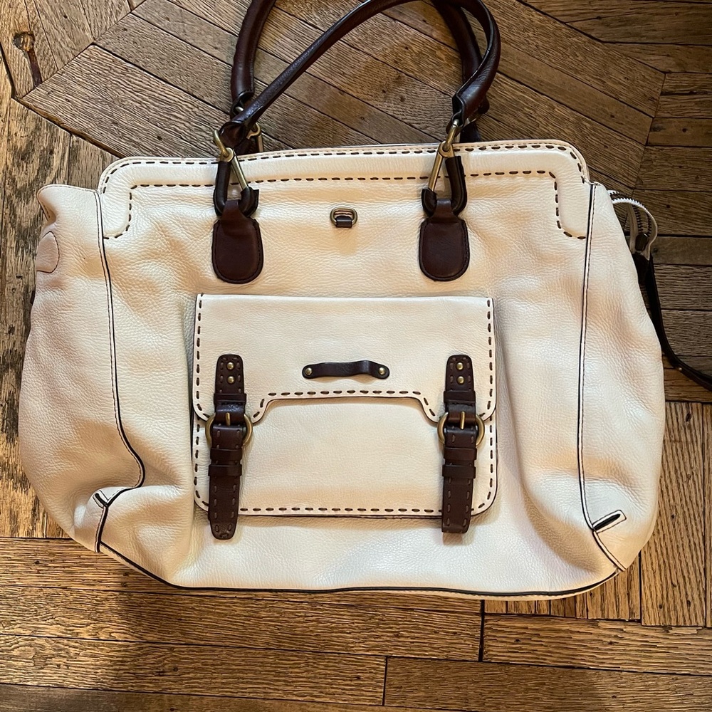 Ellen Tracy Cream and Brown Shoulder Bag with Vintage Charm